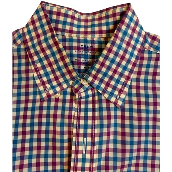 J. CREW Lightweight Shirt Gingham Plaid Button Down Long Sleeve SMALL Slim Fit - Picture 1 of 7